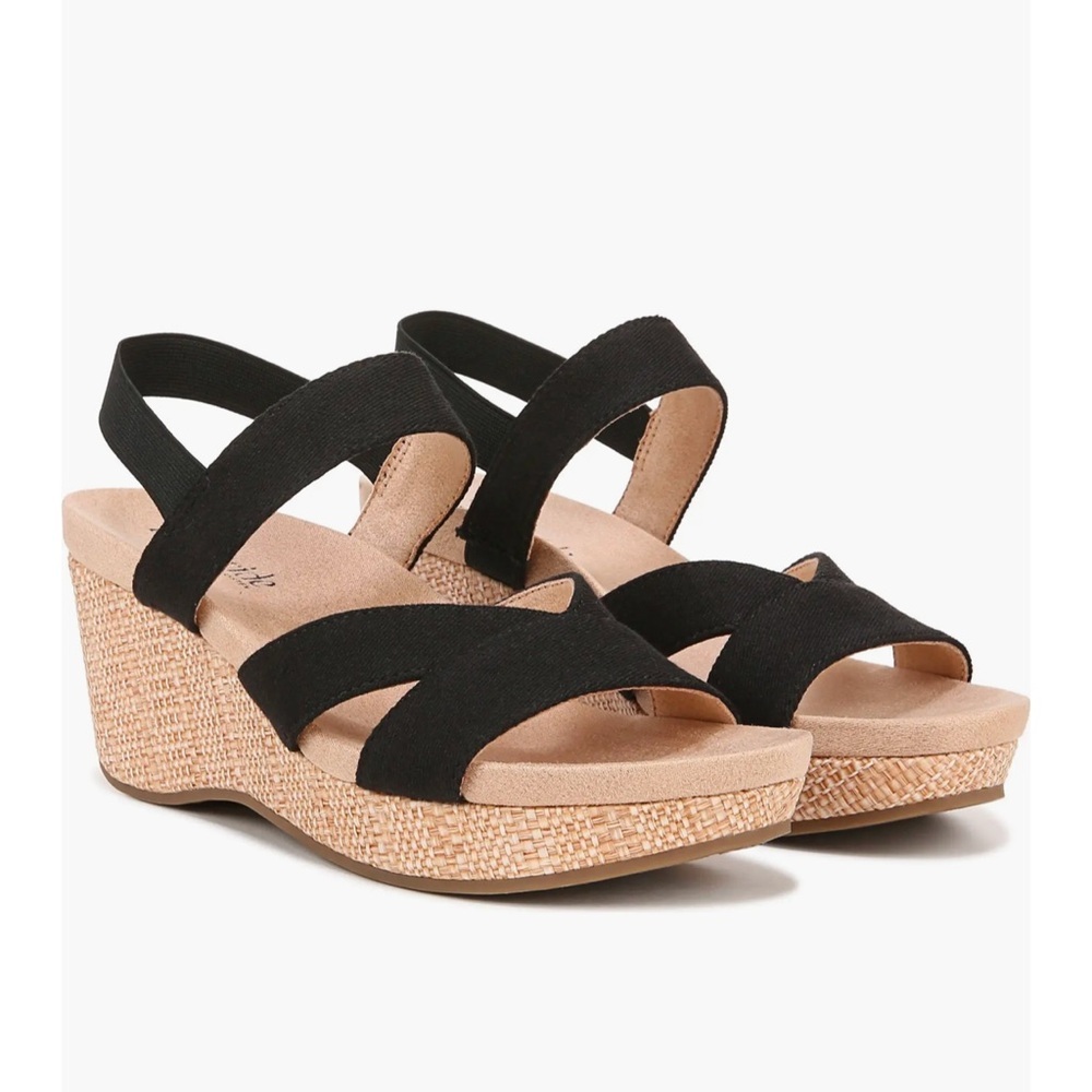 LifeStride Danita Black Slingback Platform Wedge Sandal Shoes Size 9.5 NEW